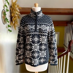 Gray LL Bean Signature Collection Nordic Cotton Snowflake Sweater, womens small